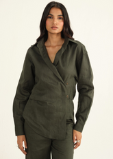 100% Linen Dark Green Co-Ord Set